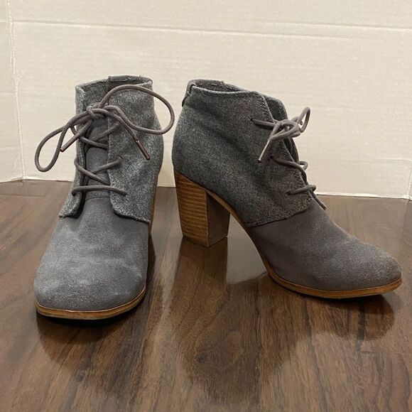 Toms Charcoal Chunk Heeled Lace Up Ankle Boots - Picture 3 of 10